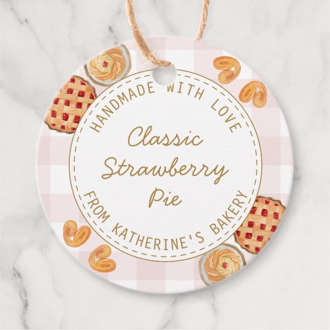 Gingham Pattern Watercolor Pastries Backware Geschenkanhänger (Vorderseite)