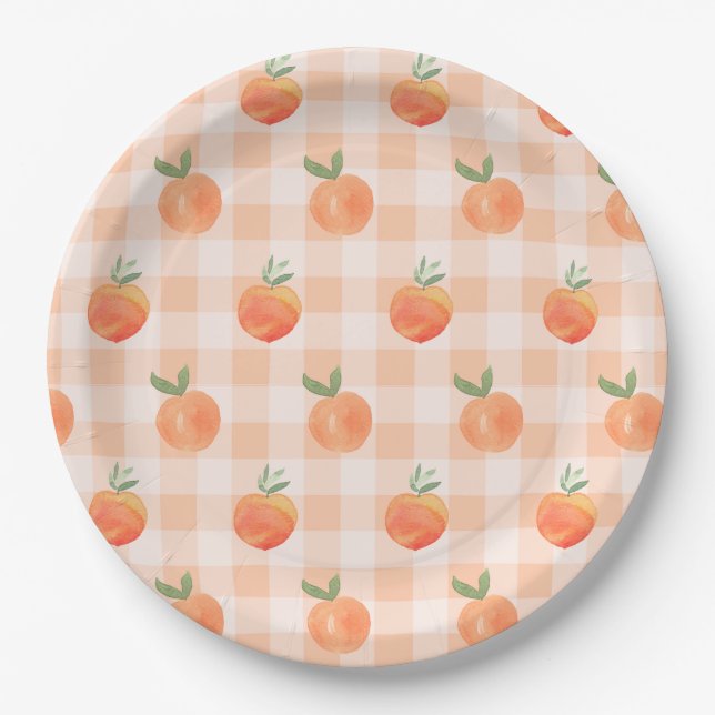 Gingham Peach Paper Plates Pappteller (Vorderseite)