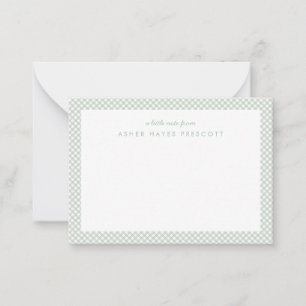 Gingham personalisiert Children's Green Note Card Mitteilungskarte