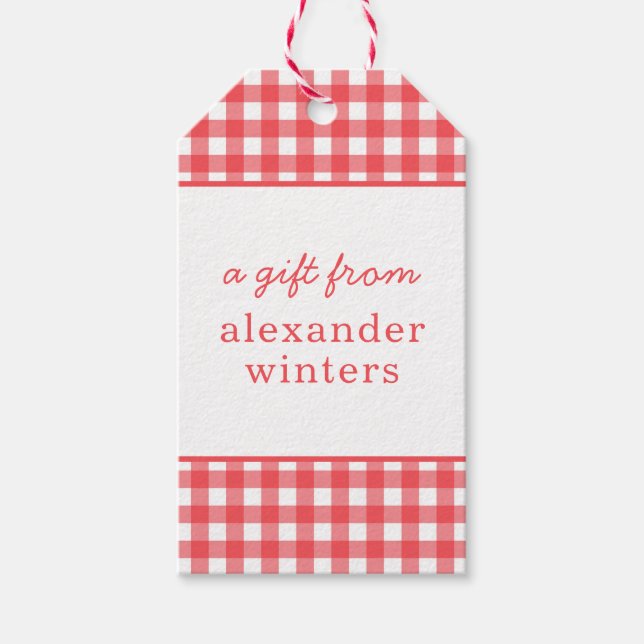 Gingham Personalisiert Gift Tags Geschenkanhänger (Vorderseite)
