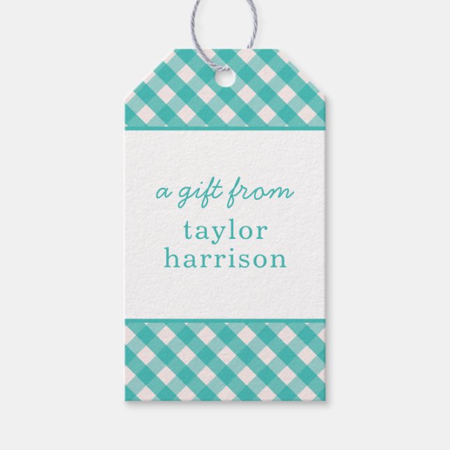 Gingham Personalisiert Gift Tags Geschenkanhänger (Vorderseite)