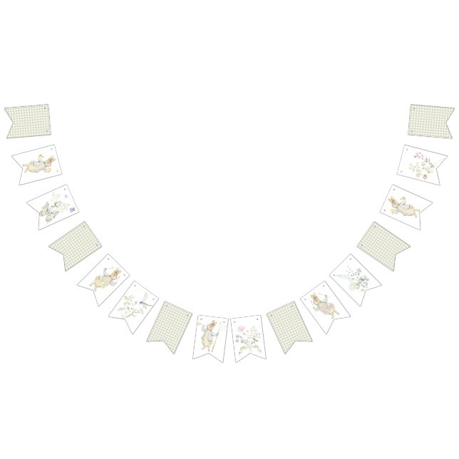 Gingham Peter die Rabbit Blue Monogram Baby Dusche Wimpelkette (Alle)