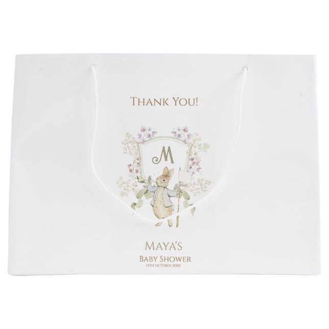 Gingham Peter die Rabbit Monogram Baby Dusche Große Geschenktüte (Vorderseite)
