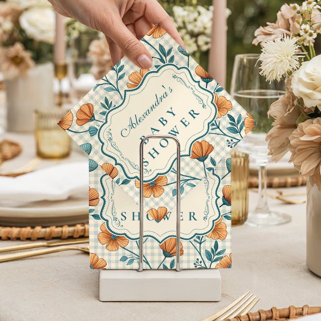 Gingham-Pfirsich-Blumen-Baby-Party Serviette (Von Creator hochgeladen)