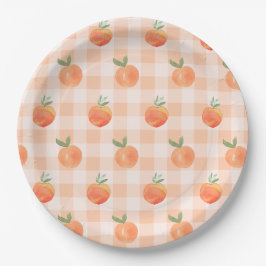 Gingham-Pfirsich-Papierplatten Pappteller