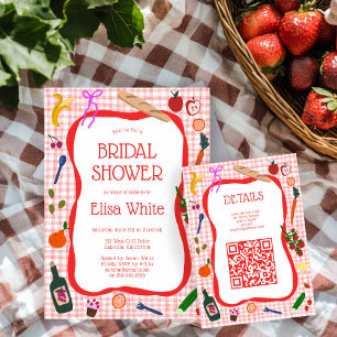 Gingham Picknick Modern Süß INDIVIDUELLER QR Braut Begleitkarte