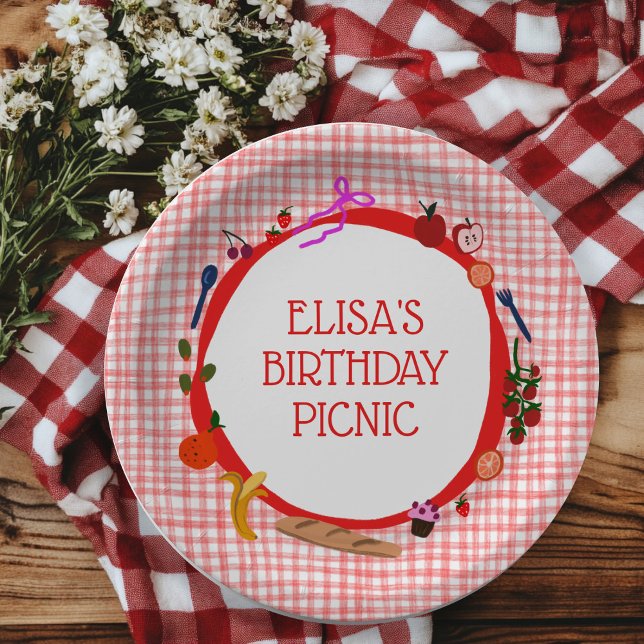 Gingham Picnic Modern Cute CUSTOM BIRTHDAY PARTY Pappteller (Gingham Picnic Modern Cute CUSTOM BIRTHDAY PARTY Paper Plates
)