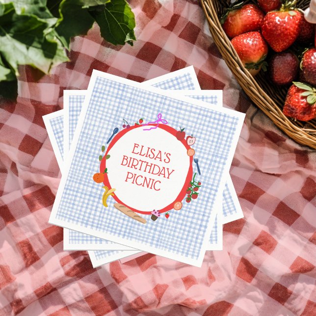 Gingham Picnic Modern Cute CUSTOM BIRTHDAY PARTY Serviette (Gingham Picnic Modern Cute CUSTOM BIRTHDAY PARTY Napkins
)