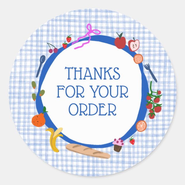 Gingham Picnic Modern Cute CUSTOM ORDER THANK YOU Runder Aufkleber (Vorderseite)