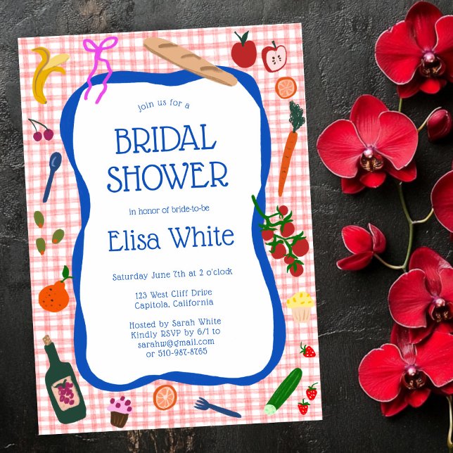 Gingham Picnic Modern Niedliches CUSTOM Brautparty Einladung (Gingham Picnic Modern Cute CUSTOM Bridal Shower Invitation
)