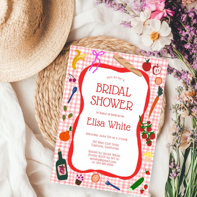 Gingham Picnic Modern Niedliches CUSTOM Brautparty Einladung (Gingham Picnic Modern Cute CUSTOM Bridal Shower Invitation
)