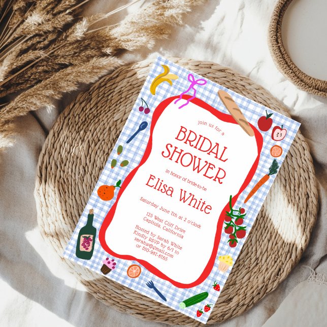 Gingham Picnic Modern Niedliches CUSTOM Brautparty Einladung (Gingham Picnic Modern Cute CUSTOM Bridal Shower Invitation
)