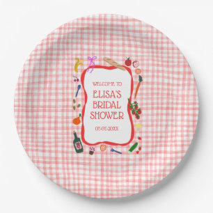 Gingham Picnic Modern Niedliches CUSTOM Brautparty Pappteller