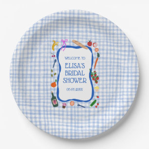 Gingham Picnic Modern Niedliches CUSTOM Brautparty Pappteller