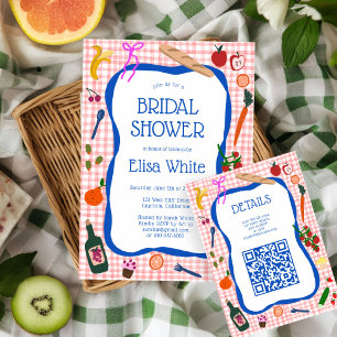 Gingham Picnic Modern Niedliches CUSTOM QR Brautpa Begleitkarte