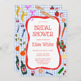 Gingham Picnic Modern Niedliches CUSTOM QR Brautpa Einladung