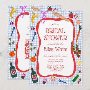 Gingham Picnic Modern Niedliches CUSTOM QR Brautpa Einladung
