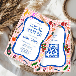 Gingham Picnic Modern Niedliches CUSTOM QR Brautpa Einladung