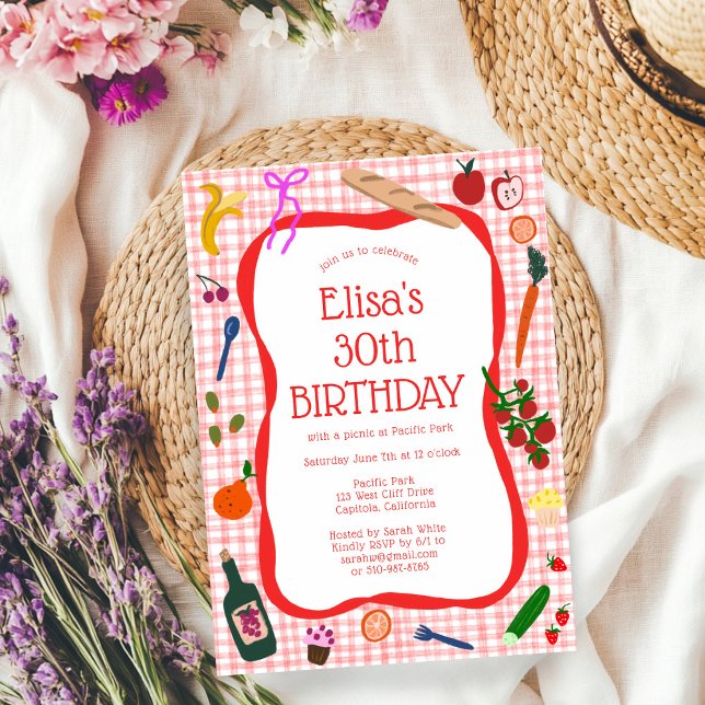 Gingham Picnic Moderne Niedliche CUSTOM BIRTHDAY P Einladung (Gingham Picnic Modern Cute CUSTOM BIRTHDAY PARTY Invitation
)