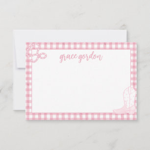 Gingham Pink Boot Girls Stationery Danke Karte