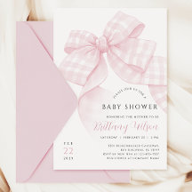 Gingham Pink Bow Baby Shower Einladung