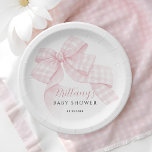 Gingham Pink Bow Baby Shower Pappteller<br><div class="desc">Gingham Pink Bow Baby Showpaper Teller</div>