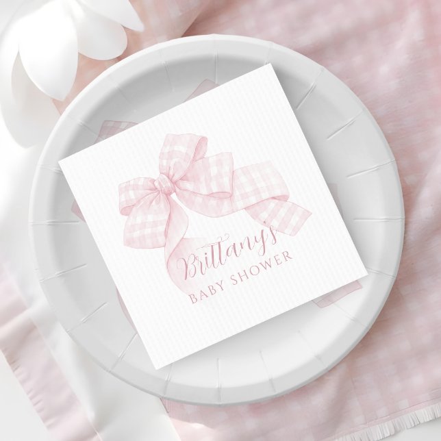 Gingham Pink Bow Baby Shower Serviette (Von Creator hochgeladen)