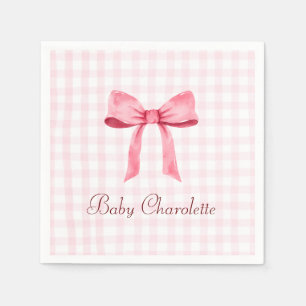 Gingham Pink Bow Girly Napkin (Coquette) Serviette
