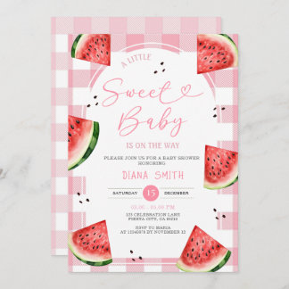 Gingham Pink Bow Watermelon Baby Shower Einladung