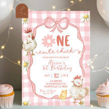 Gingham Pink Daisy One Cute Chick 1st Birthday