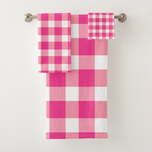 Gingham Pink Design Badhandtuch Set (Insitu)