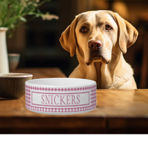 Gingham Pink Karierter Personalisierter Name Napf