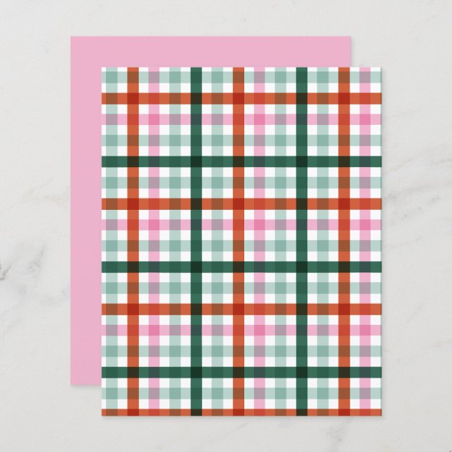 Gingham Pink Red and Green Pattern Scrapbook Paper (Vorne/Hinten)