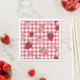 Gingham Pink & Red Strawberry Berry Serviette