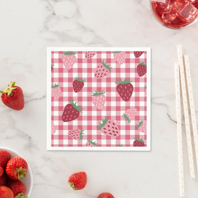 Gingham Pink & Red Strawberry Berry Serviette (Beispiel)