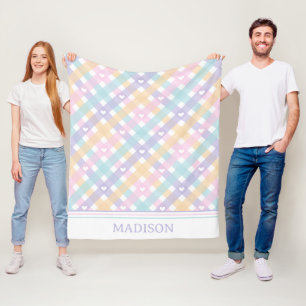 Gingham Plaid Hearts Nahtloses Muster Fleecedecke