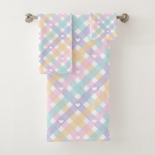 Gingham Plaid Hearts Pastel Colors Badhandtuch Set