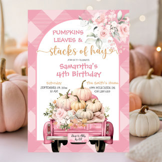 Gingham Pumpkin Blätter & Stacks of Hay Birthday Einladung