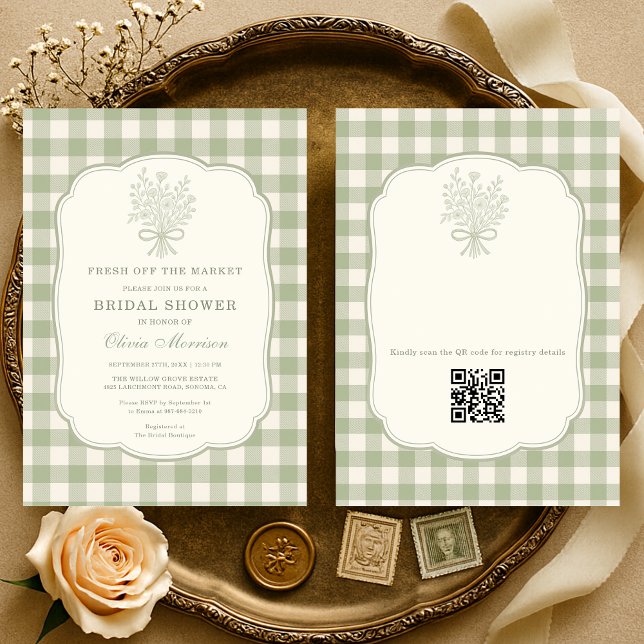 Gingham-QR-Code 'Fresh Off the Market' Einladung (Von Creator hochgeladen)