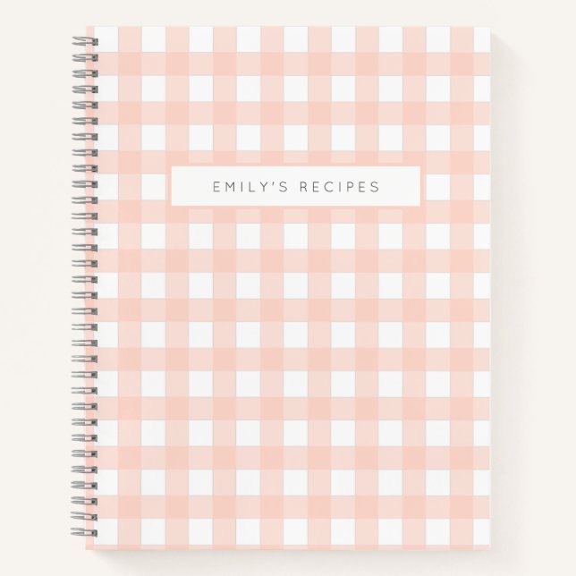 Gingham Recipes Blush Pink Karo Niedlich Feminine Notizbuch (Vorderseite)