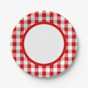 Gingham Red and White Karos Kariertes Party, Hochz Pappteller