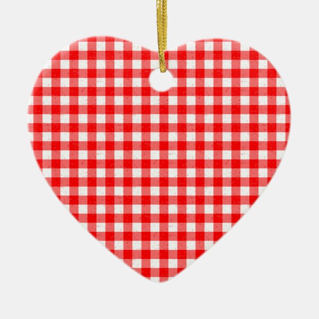 Gingham Red and White Pattern Herz Ornament (Vorne)