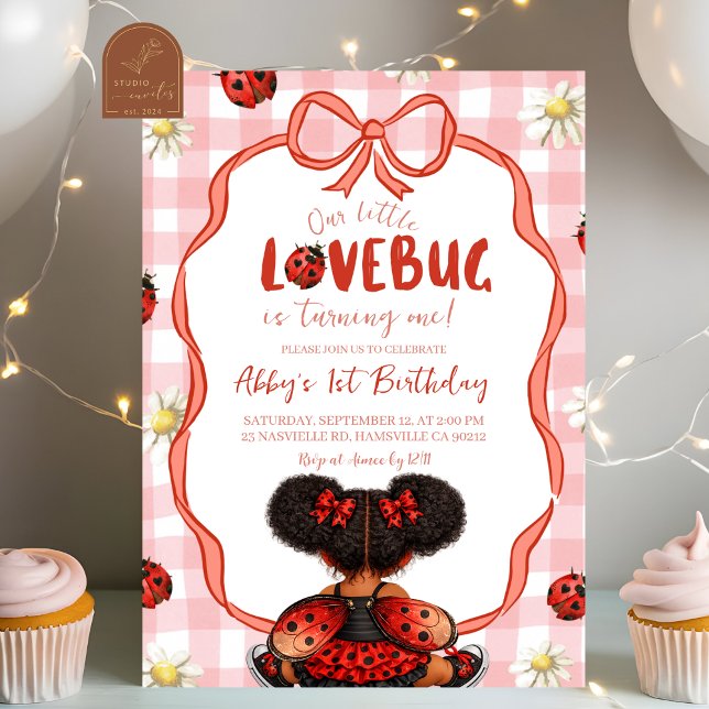 Gingham Red Ladybug 1st Birthday Invitation_ Einladung (Von Creator hochgeladen)
