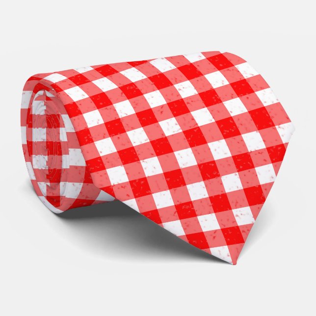 Gingham Red und White Pattern Neck Tie Krawatte (Gerollt)