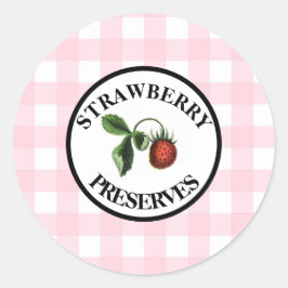 Gingham Retro Strawberry Preserve Runder Aufkleber