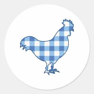 Gingham Rooster Runder Aufkleber