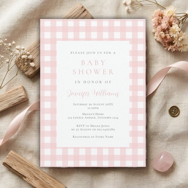 Gingham Rosa Baby Shower Einladung (Von Creator hochgeladen)