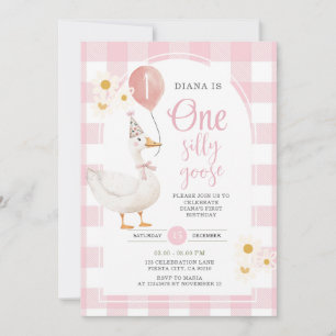 Gingham Rosa Gänseblümchen Eine Dumme Gans 1. Gebu Einladung