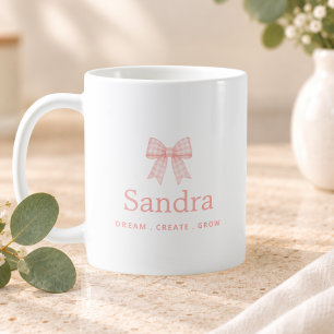 Gingham Rosa Namenszug Positiver Spruch Kaffeetasse