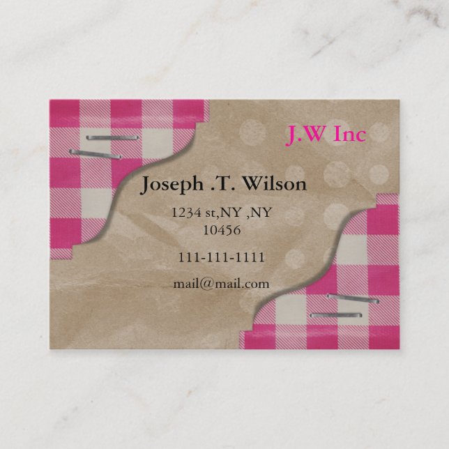 Gingham rosa Retro Business Cards Visitenkarte (Vorderseite)